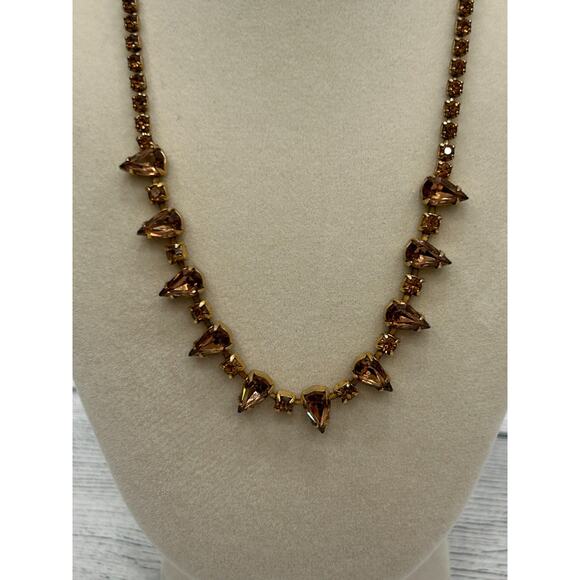 Weiss Faceted Amber Brown Elegant Gold Tone Statement Teardrop Crystal Necklace - Picture 2 of 10